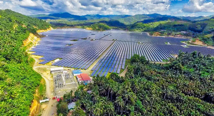 Solar panel farm aerial view